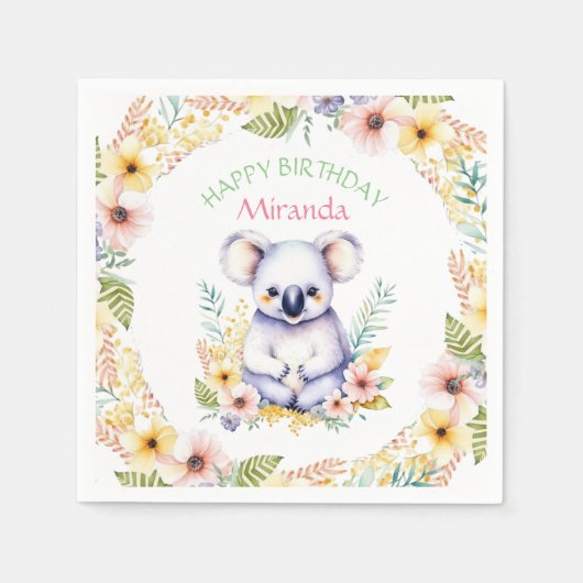 Serviette En Papier Koala Bear Joyeux anniversaire de fille à thème (Devant)