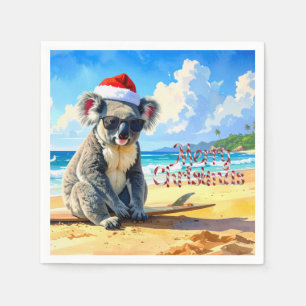 Serviette En Papier Koala Casquette de Père Noël Soleil et Surf