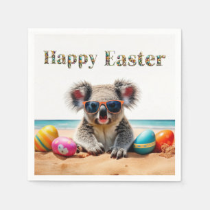 Serviette En Papier Koala sur la plage avec des œufs de Pâques Joyeuse
