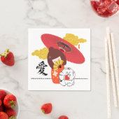 Serviette En Papier KOKESHI LOVE  Chow dog heart  (En situation)