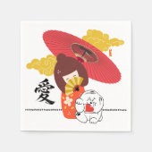Serviette En Papier KOKESHI LOVE  Chow dog heart  (Devant)
