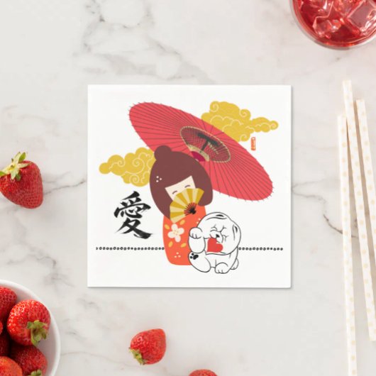 Serviette En Papier KOKESHI LOVE  Chow dog heart 