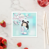 Serviette En Papier Kokeshi Poupée rose Turquoise filles (En situation)