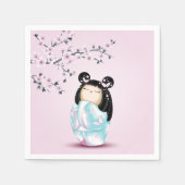 Serviette En Papier Kokeshi Poupée rose Turquoise Filles Anniversaire (Devant)