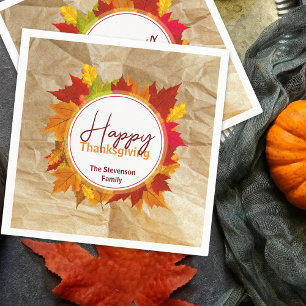 Serviette En Papier Kraft Rustique Feuille d'Érable d'Automne Famille