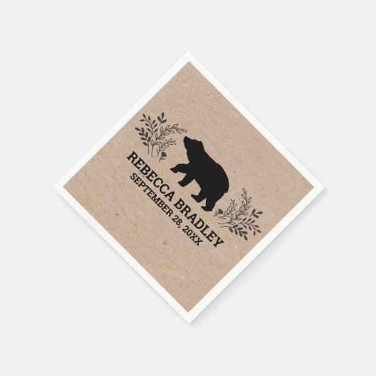 Serviette En Papier Kraft Rustique Ours Lumberjack Baby shower Napkin (Coin)