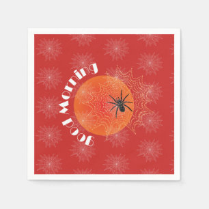 Serviette En Papier Kreuzspinne im Netz mit Tautropfen wie Perlen