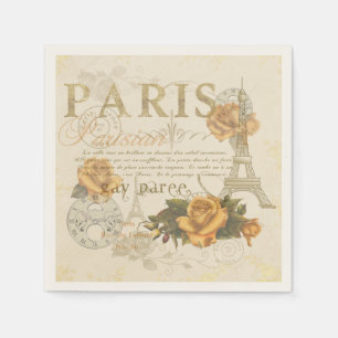 Serviette En Papier KRW Style Vintage Paris Roses et Tour Eiffel