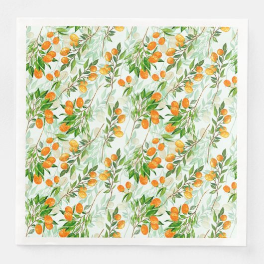 Serviette En Papier Kumquat Tropical Summer Fruit Motif sur Mint (Devant)