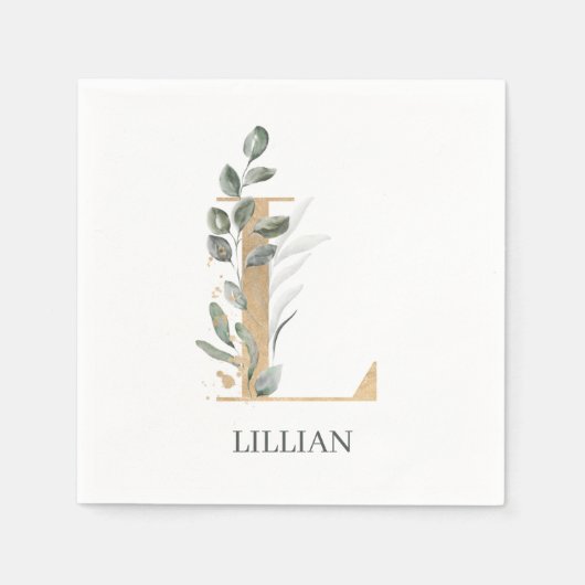 Serviette En Papier L Monogramme Floral Personnalisé (Devant)