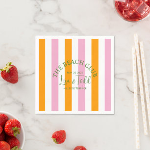 Serviette En Papier L&T The Beach Club Orange Pink Cabana Stripe