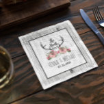 Serviette En Papier La chasse est au-dessus de Rustic Antler Barnwood<br><div class="desc">Romantique "La Chasse est terminée" Rustique Barnwood Floral serviettes en papier de mariage personnalisé. Personnalisez-le avec les noms de mariée et mariée et la date du mariage ou cliquez sur le bouton "Customiser" pour accéder à l'outil de conception où vous pouvez ajouter du texte, modifier la police, la taille du...</div>