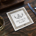 Serviette En Papier "La chasse est terminée" Rustic Antler Barnwood Ma<br><div class="desc">"La Chasse est terminée" Rustique Barnwood Custom Wedding Papier Napkins. Personnalisez-le avec les noms de mariée et mariée et la date du mariage ou cliquez sur le bouton "Customiser" pour accéder à l'outil de conception où vous pouvez ajouter du texte, modifier la police, la taille du texte, la couleur du...</div>