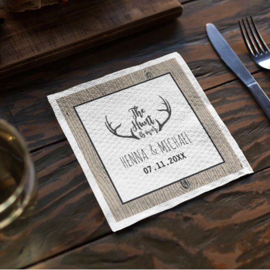 Serviette En Papier "La chasse est terminée" Rustic Antler Barnwood Ma