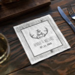 Serviette En Papier "La chasse est terminée" Rustic Antler Barnwood Ma<br><div class="desc">"La Chasse est terminée" Rustique Barnwood Custom Wedding Papier Napkins. Personnalisez-le avec les noms et la date du mariage de la mariée et du mariée ou cliquez sur le bouton "Customiser" pour accéder à l'outil de conception où vous pouvez ajouter du texte, modifier la police, la taille du texte, la...</div>