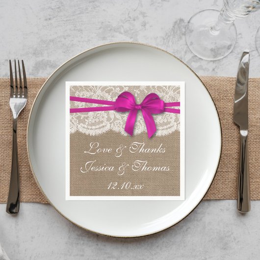 Serviette En Papier La collection de Mariages Rustic Pink Bow