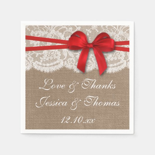 Serviette En Papier La collection de Mariages Rustic Red Bow (Devant)