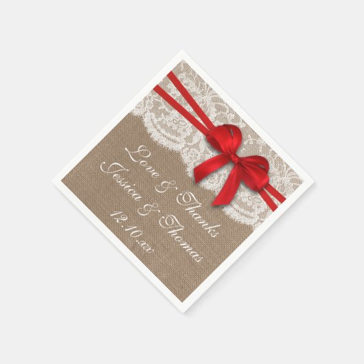 Serviette En Papier La collection de Mariages Rustic Red Bow (Coin)