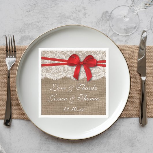 Serviette En Papier La collection de Mariages Rustic Red Bow