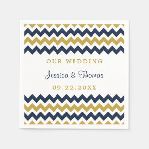 Serviette En Papier La collection Mariage moderne Chevron Marine & Gol