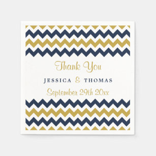 Serviette En Papier La collection Mariage moderne Chevron Marine & Gol