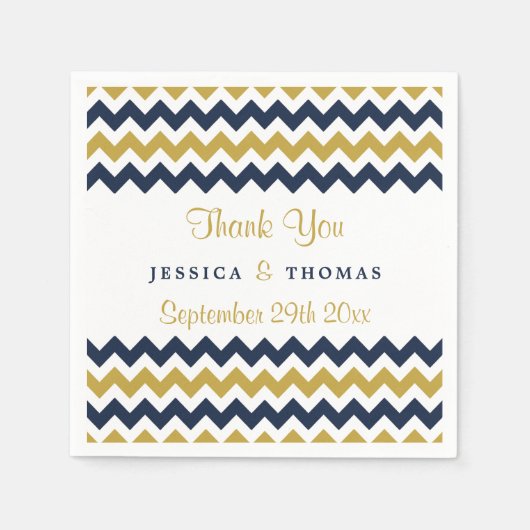 Serviette En Papier La collection Mariage moderne Chevron Marine & Gol (Devant)