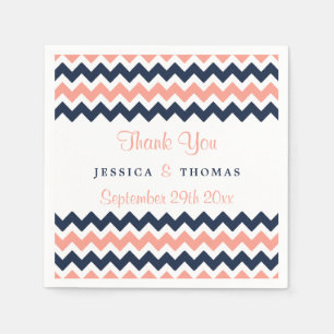Serviette En Papier La collection Mariage moderne Chevron - Rose & Nav