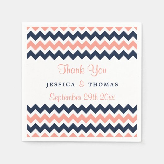 Serviette En Papier La collection Mariage moderne Chevron - Rose & Nav (Devant)