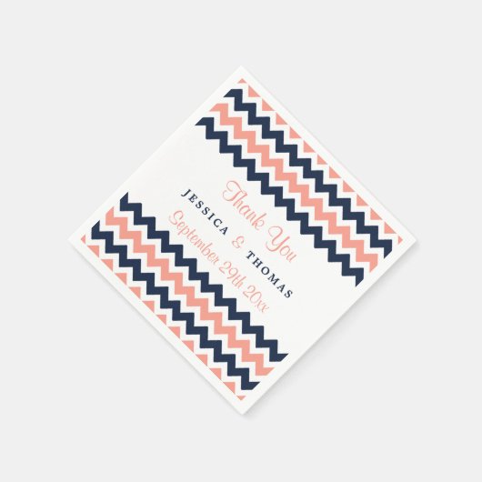 Serviette En Papier La collection Mariage moderne Chevron - Rose & Nav (Coin)