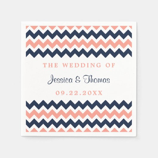 Serviette En Papier La collection Mariage moderne Chevron Rose & Navy (Devant)