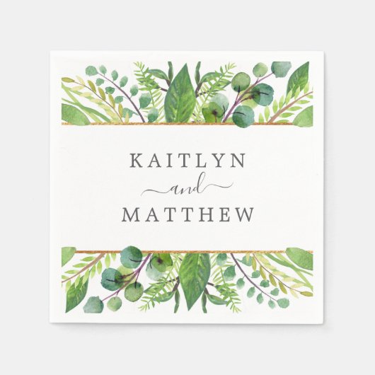 Serviette En Papier La Collection Mariage Verdure & Or (Devant)