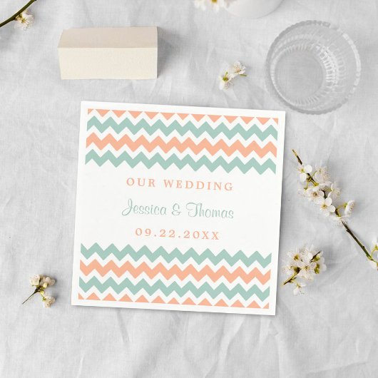 Serviette En Papier La collection moderne de Mariages Chevron Peach &