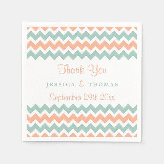 Serviette En Papier La collection moderne de Mariages Chevron Peach &  (Devant)