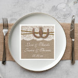 Serviette En Papier La collection Rustic Horseshoe Mariage<br><div class="desc">La collection rustique de fer à cheval est un design étonnant avec un bel arrière - plan rustique effet burlap avec un ensemble romantique vintage effet dentelle blanche finie avec deux fer à cheval et ficelle. Ces serviettes peuvent être personnalisées pour votre occasion spéciale et feraient l'article parfait pour tout...</div>