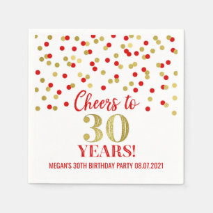 Serviette En Papier La Confetti d'or rouge brille jusqu'à 30 ans d'an
