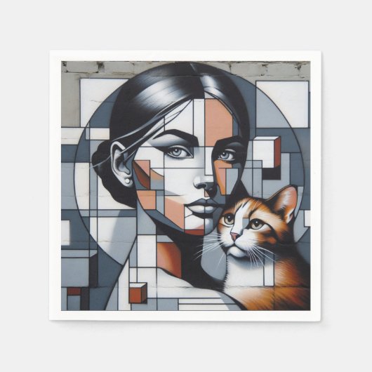 Serviette En Papier La dame du chat Graffiti (Devant)