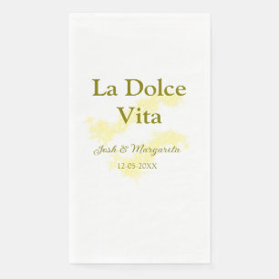 Serviette En Papier La Dolce Vita jaune mariage couple Nom date glit