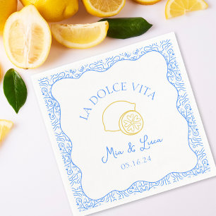 Serviette En Papier La Dolce Vita Lemon Blue Amalfi Italie Mariage
