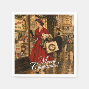 Serviette En Papier La femme de 1950 fait ses achats de Noël