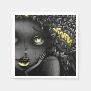 Serviette En Papier La femme graffiti noir et blanc et jaune