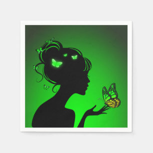Serviette En Papier La femme papillons verts