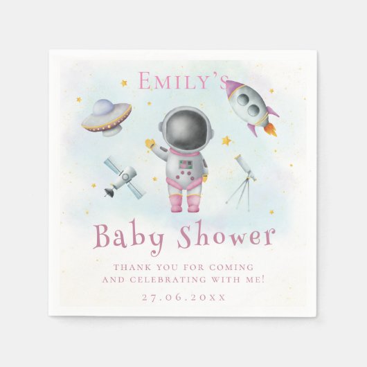 Serviette En Papier La fille spatiale Astronaut roquettes roses Baby s (Devant)