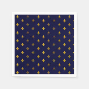 Serviette En Papier La fleur d'or de Lis sur le bleu marine