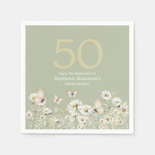Serviette En Papier La Fleur sauvage blanche de la femme surprise 50èm