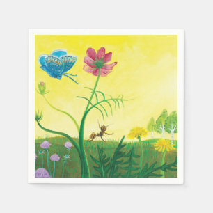 Serviette En Papier La fourmi et le papillon sur une prairie d'été Ill