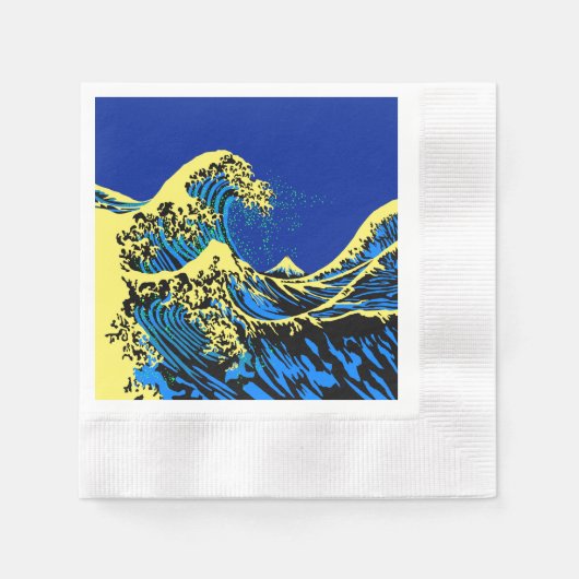 Serviette En Papier La grande vague Hokusai en bleu pop (Devant)