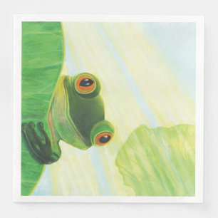 Serviette En Papier La grenouille verte aux gros yeux derrière le nénu
