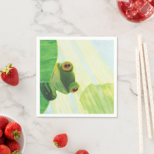 Serviette En Papier La grenouille verte aux gros yeux derrière le pavé