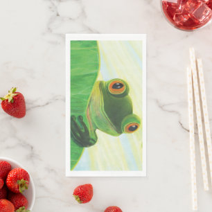 Serviette En Papier La grenouille verte aux gros yeux derrière le pavé
