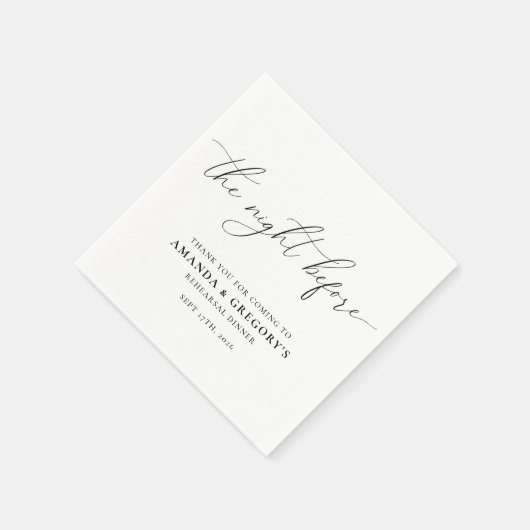 Serviette En Papier La Nuit Avant Le Dîner De La Répétition Mariage (Coin)